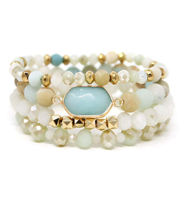 Semi precious stone mix 4 stretch bracelet set